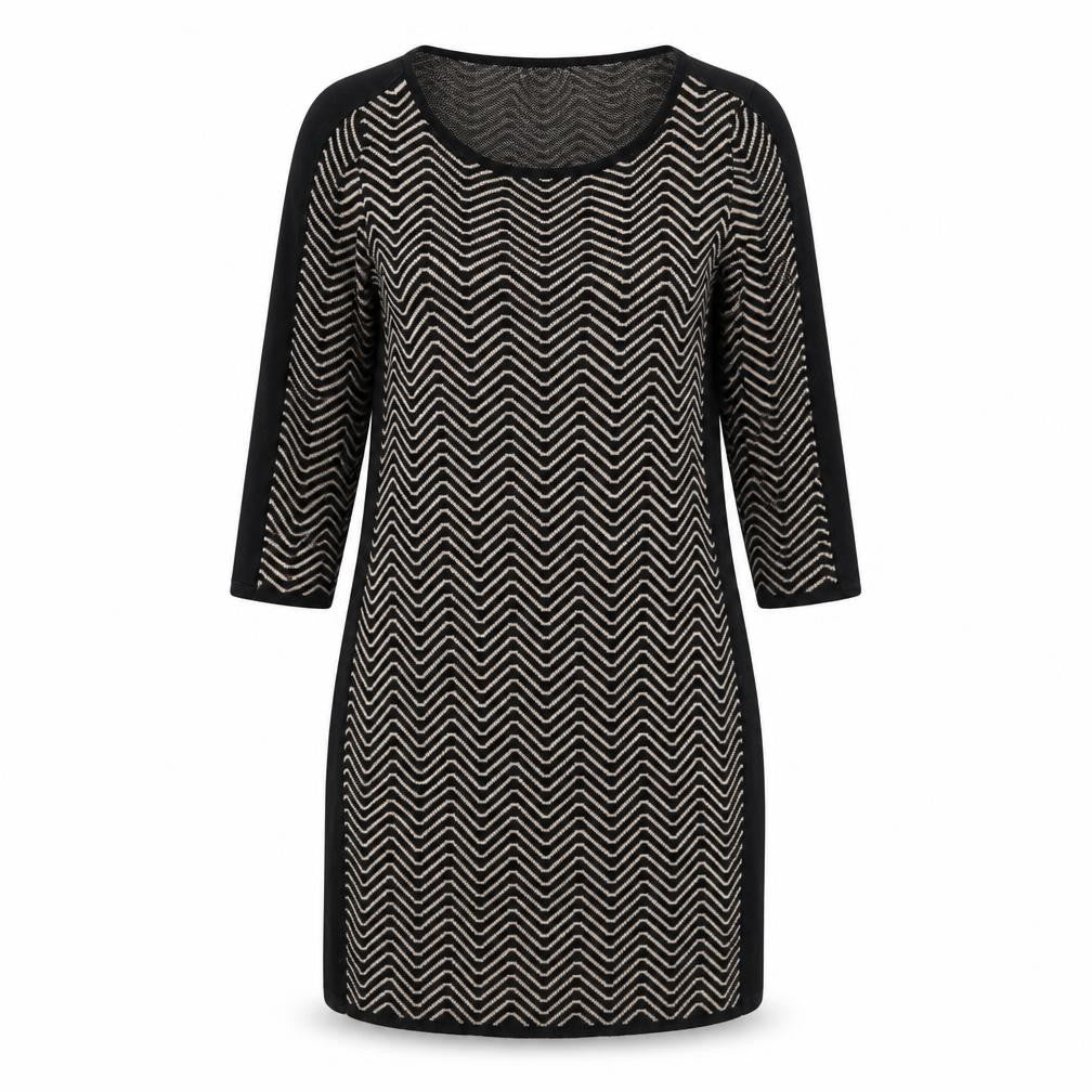 Gharani Strok Womens Black Geometric Cotton A-Line Size L Round Neck Pullover