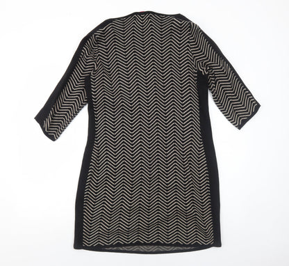 Gharani Strok Womens Black Geometric Cotton A-Line Size L Round Neck Pullover