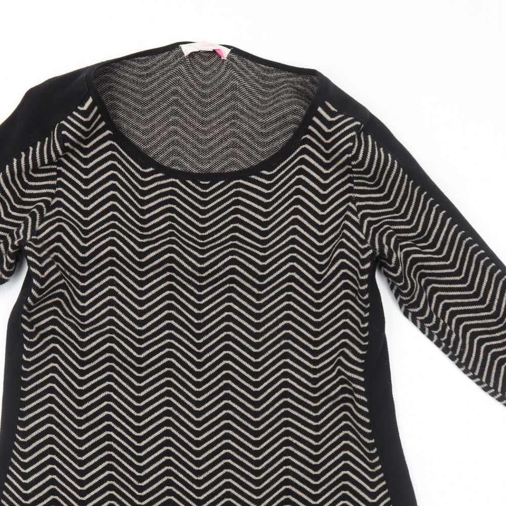Gharani Strok Womens Black Geometric Cotton A-Line Size L Round Neck Pullover