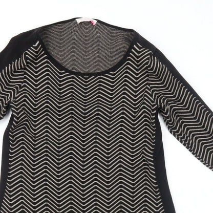 Gharani Strok Womens Black Geometric Cotton A-Line Size L Round Neck Pullover