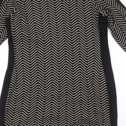 Gharani Strok Womens Black Geometric Cotton A-Line Size L Round Neck Pullover