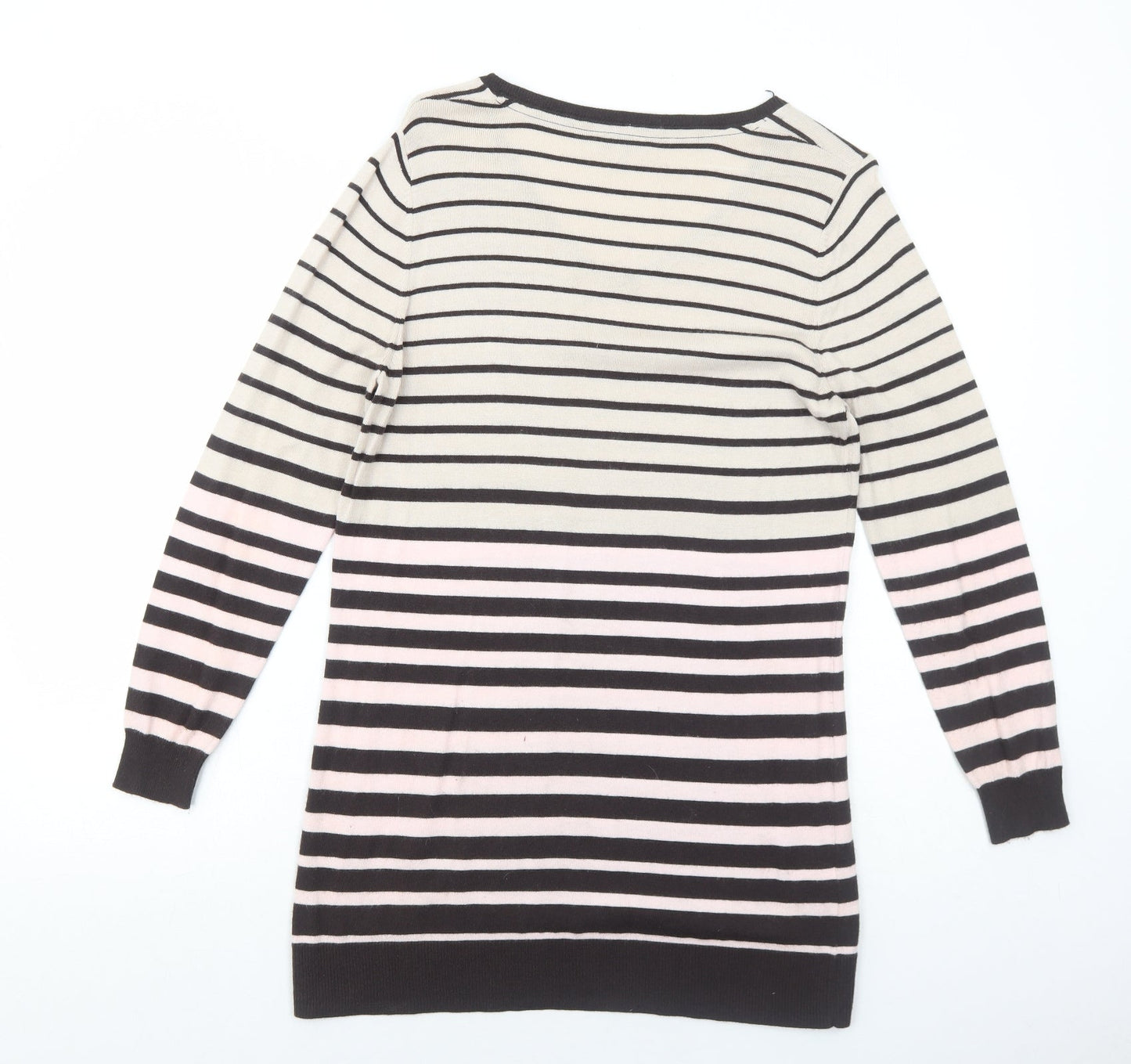 CC Womens Beige Striped Viscose Jumper Dress Size M V-Neck Pullover