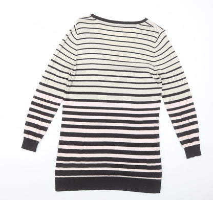 CC Womens Beige Striped Viscose Jumper Dress Size M V-Neck Pullover