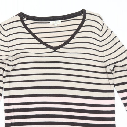 CC Womens Beige Striped Viscose Jumper Dress Size M V-Neck Pullover