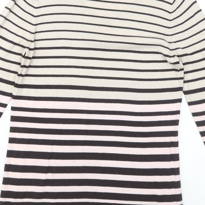CC Womens Beige Striped Viscose Jumper Dress Size M V-Neck Pullover