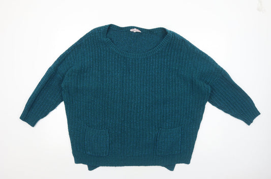 Be Beau Womens Blue Scoop Neck Acrylic Pullover Jumper Size S