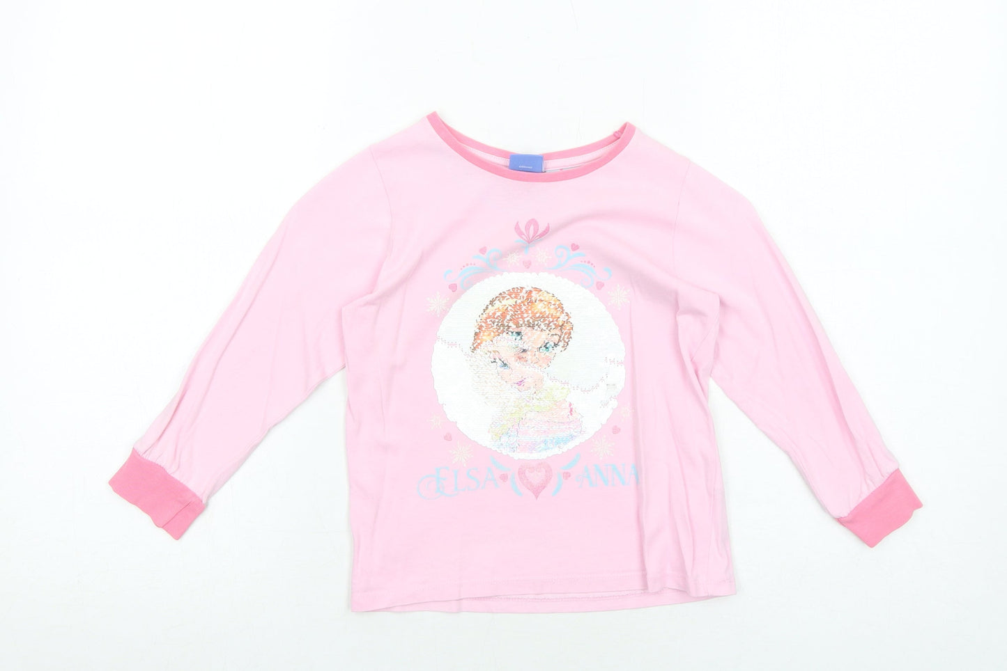 Disney Girls Pink Cotton Jersey T-Shirt Size 4-5 Years Round Neck Pullover - Frozen