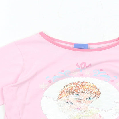 Disney Girls Pink Cotton Jersey T-Shirt Size 4-5 Years Round Neck Pullover - Frozen