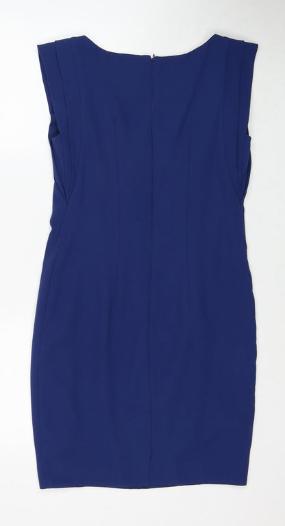 Warehouse Womens Blue Polyester A-Line Size 8 Round Neck Zip