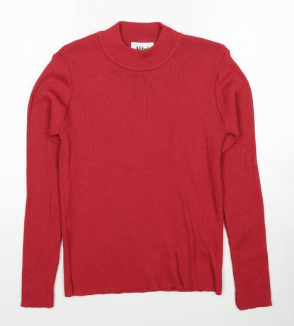 Afibel Womens Red Mock Neck Acrylic Pullover Jumper Size 10