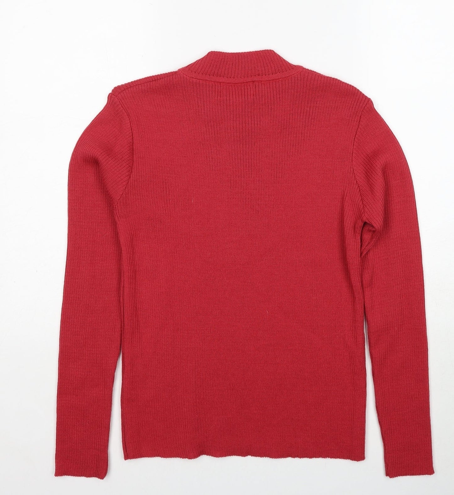 Afibel Womens Red Mock Neck Acrylic Pullover Jumper Size 10