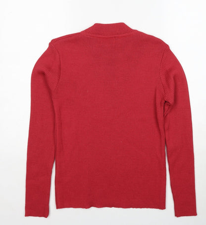 Afibel Womens Red Mock Neck Acrylic Pullover Jumper Size 10