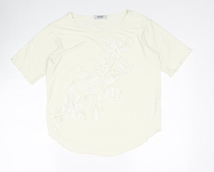 Sonic Womens Ivory Polyester Basic T-Shirt Size 16 Boat Neck - Floral Detail