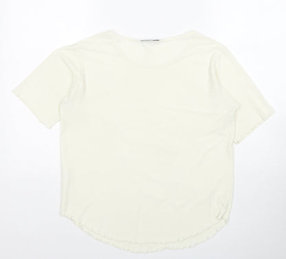 Sonic Womens Ivory Polyester Basic T-Shirt Size 16 Boat Neck - Floral Detail