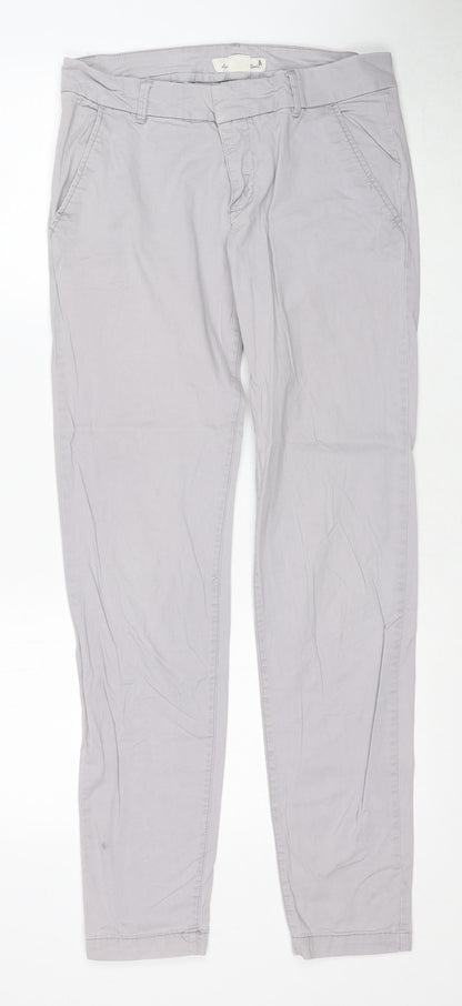 H&M Womens Grey Cotton Chino Trousers Size 8 Regular Zip