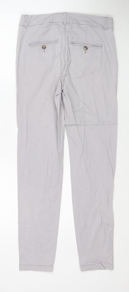 H&M Womens Grey Cotton Chino Trousers Size 8 Regular Zip