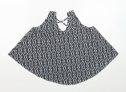 Young Dimension Girls Black Geometric Polyester Basic Tank Size 9-10 Years Round Neck Pullover