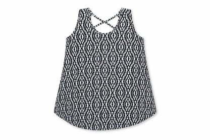 Young Dimension Girls Black Geometric Polyester Basic Tank Size 9-10 Years Round Neck Pullover