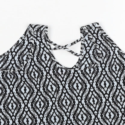 Young Dimension Girls Black Geometric Polyester Basic Tank Size 9-10 Years Round Neck Pullover