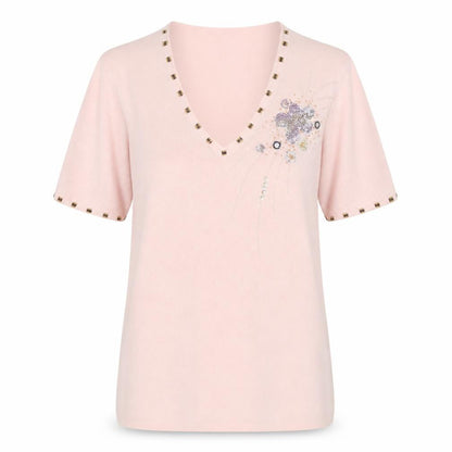 Lana Womens Pink V-Neck Viscose Pullover Jumper Size M