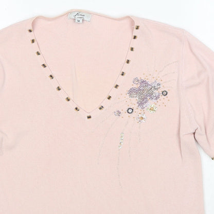 Lana Womens Pink V-Neck Viscose Pullover Jumper Size M