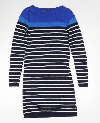 Smartset Womens Blue Striped Cotton Jumper Dress Size XS Round Neck Pullover