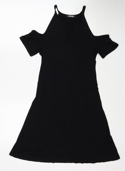 Missguided Womens Black Viscose Trapeze & Swing Size 10 Round Neck Pullover - Cold Shoulder