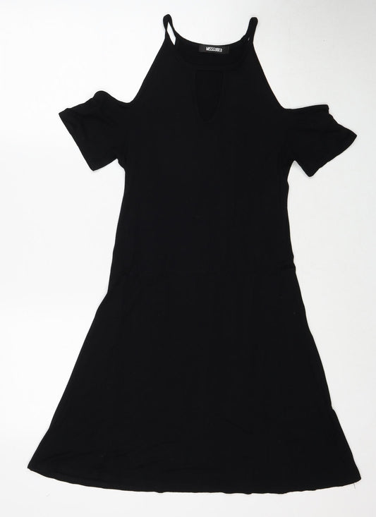 Missguided Womens Black Viscose Trapeze & Swing Size 10 Round Neck Pullover - Cold Shoulder