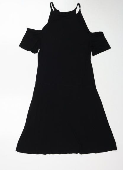 Missguided Womens Black Viscose Trapeze & Swing Size 10 Round Neck Pullover - Cold Shoulder