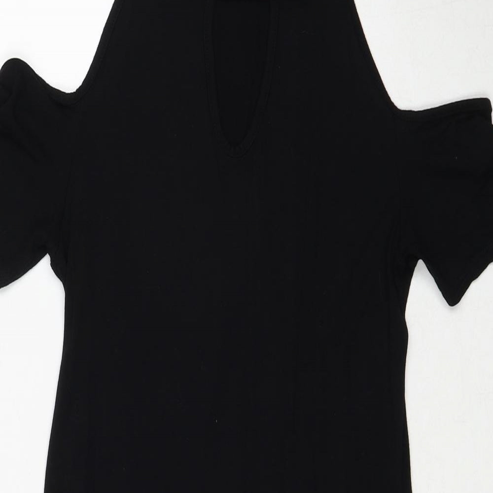 Missguided Womens Black Viscose Trapeze & Swing Size 10 Round Neck Pullover - Cold Shoulder