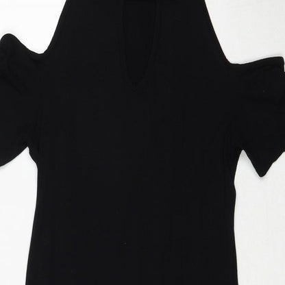 Missguided Womens Black Viscose Trapeze & Swing Size 10 Round Neck Pullover - Cold Shoulder