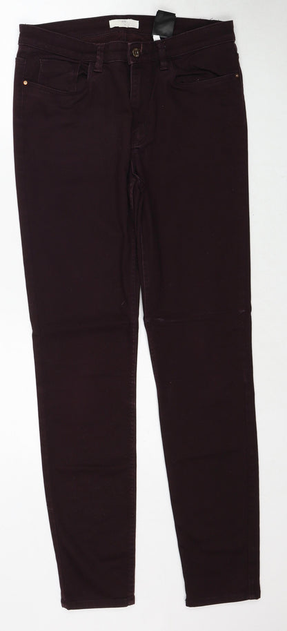 H&M Womens Red Cotton Skinny Jeans Size 12 Regular Zip