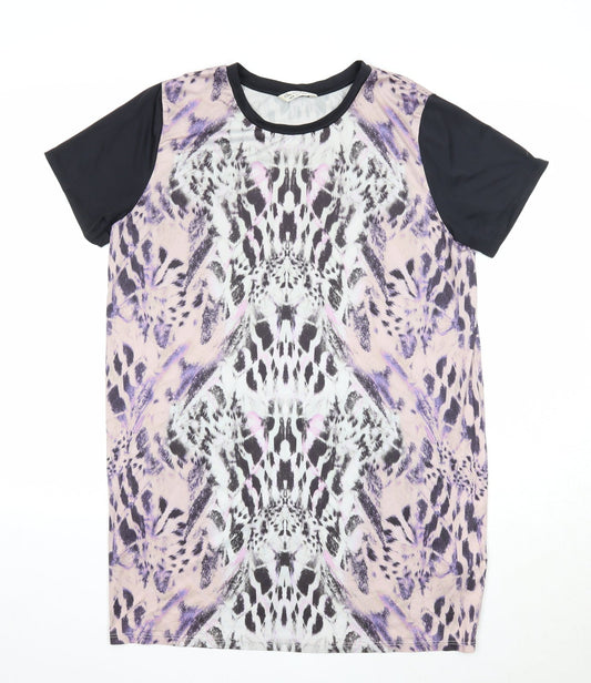 Miss Selfridge Womens Multicoloured Geometric Polyester T-Shirt Dress Size 10 Round Neck Pullover