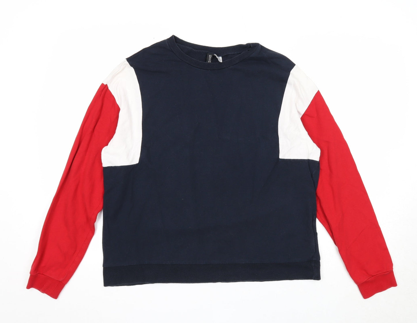 Divided Womens Blue Colourblock Cotton Pullover Sweatshirt Size L Pullover