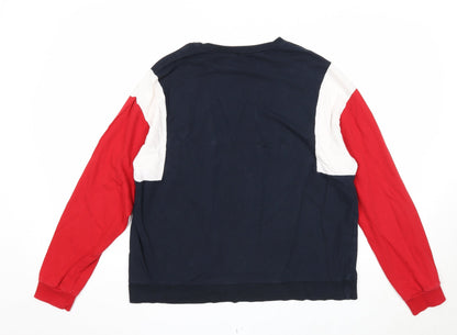 Divided Womens Blue Colourblock Cotton Pullover Sweatshirt Size L Pullover