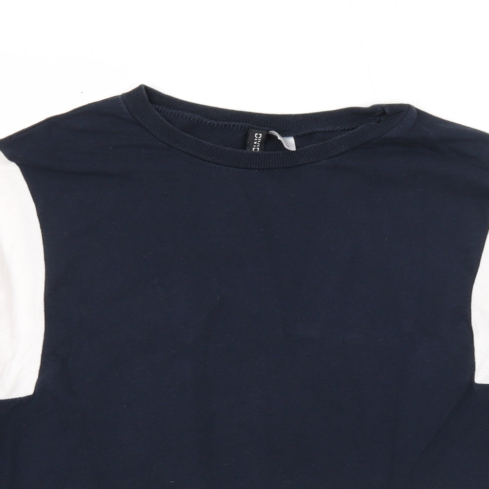 Divided Womens Blue Colourblock Cotton Pullover Sweatshirt Size L Pullover