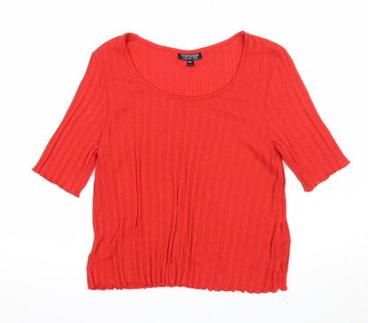 Womens UK Size 12 Topshop Red Basic T-Shirt