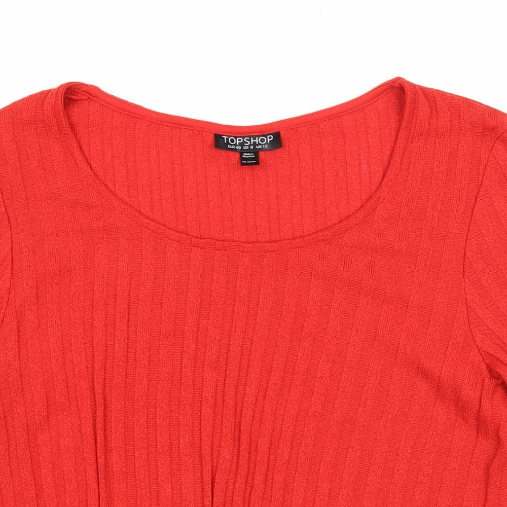 Womens UK Size 12 Topshop Red Basic T-Shirt