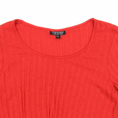 Womens UK Size 12 Topshop Red Basic T-Shirt