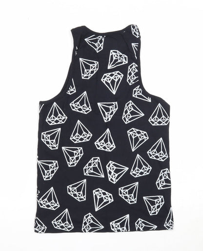 Fabric Womens Blue Geometric Cotton Basic Tank Size XS Round Neck - Diamond Print