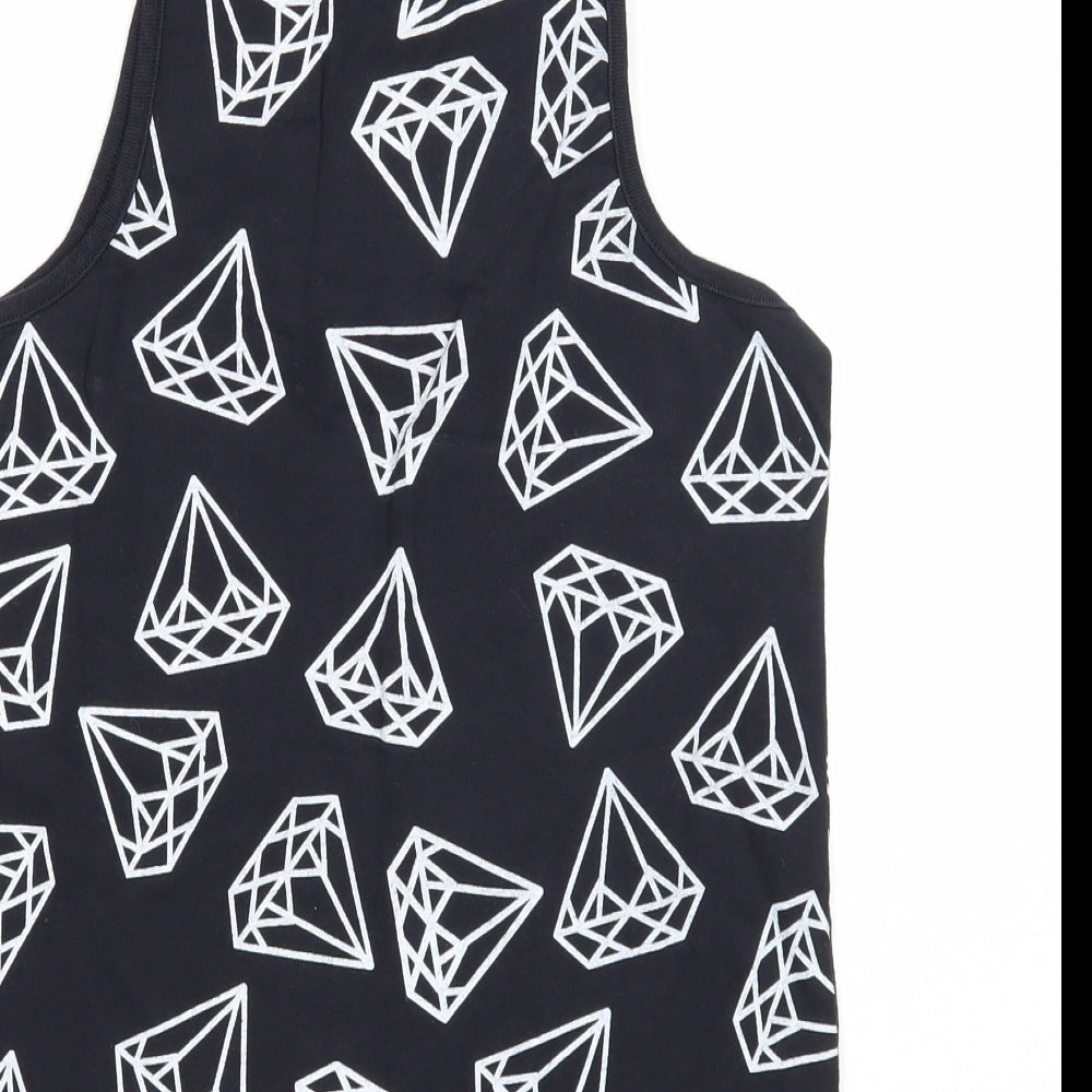 Fabric Womens Blue Geometric Cotton Basic Tank Size XS Round Neck - Diamond Print