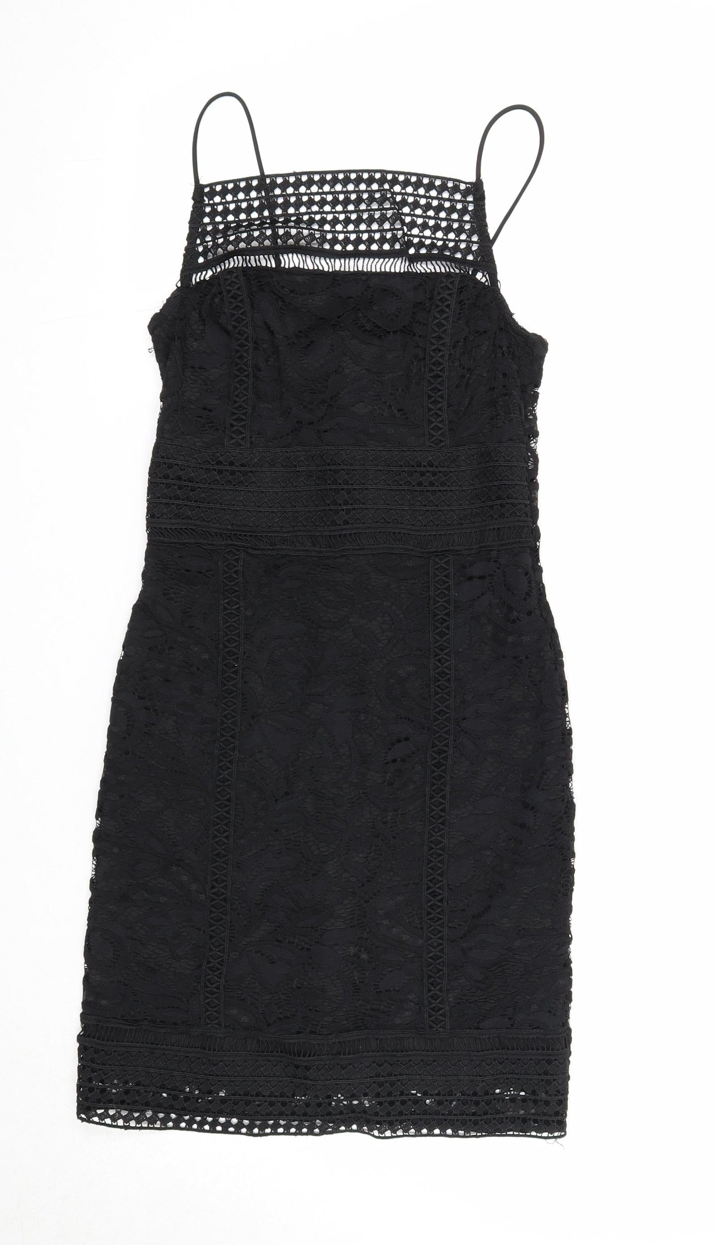 Topshop Womens Black Geometric Nylon A-Line Size 8 Square Neck Zip