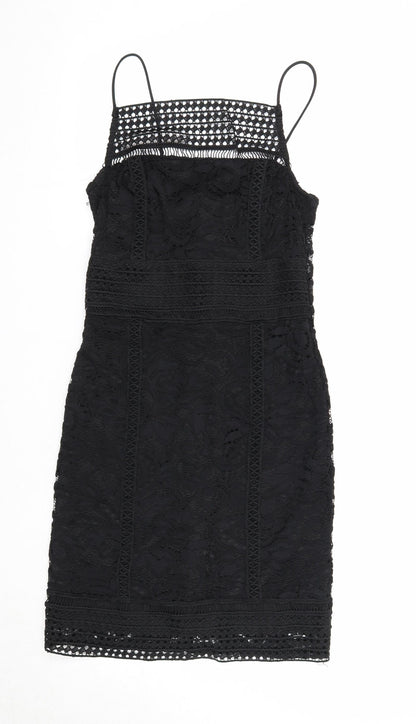 Topshop Womens Black Geometric Nylon A-Line Size 8 Square Neck Zip