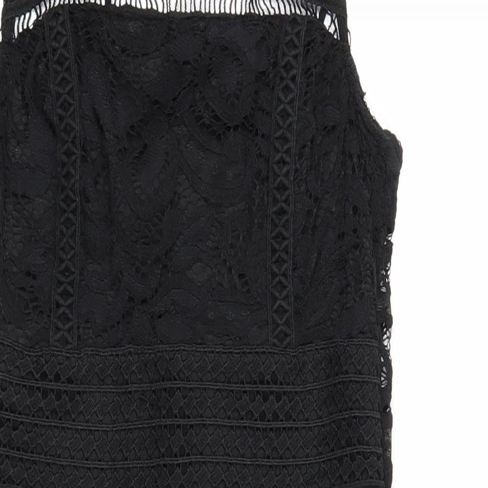 Topshop Womens Black Geometric Nylon A-Line Size 8 Square Neck Zip
