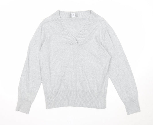 Gap Womens Grey V-Neck Cotton Pullover Jumper Size XL