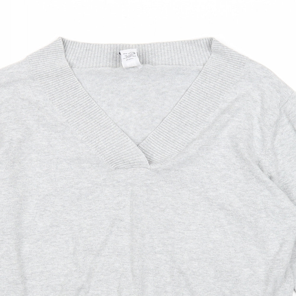 Gap Womens Grey V-Neck Cotton Pullover Jumper Size XL
