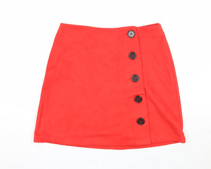 Primark Womens Red Polyester A-Line Skirt Size 8 Button