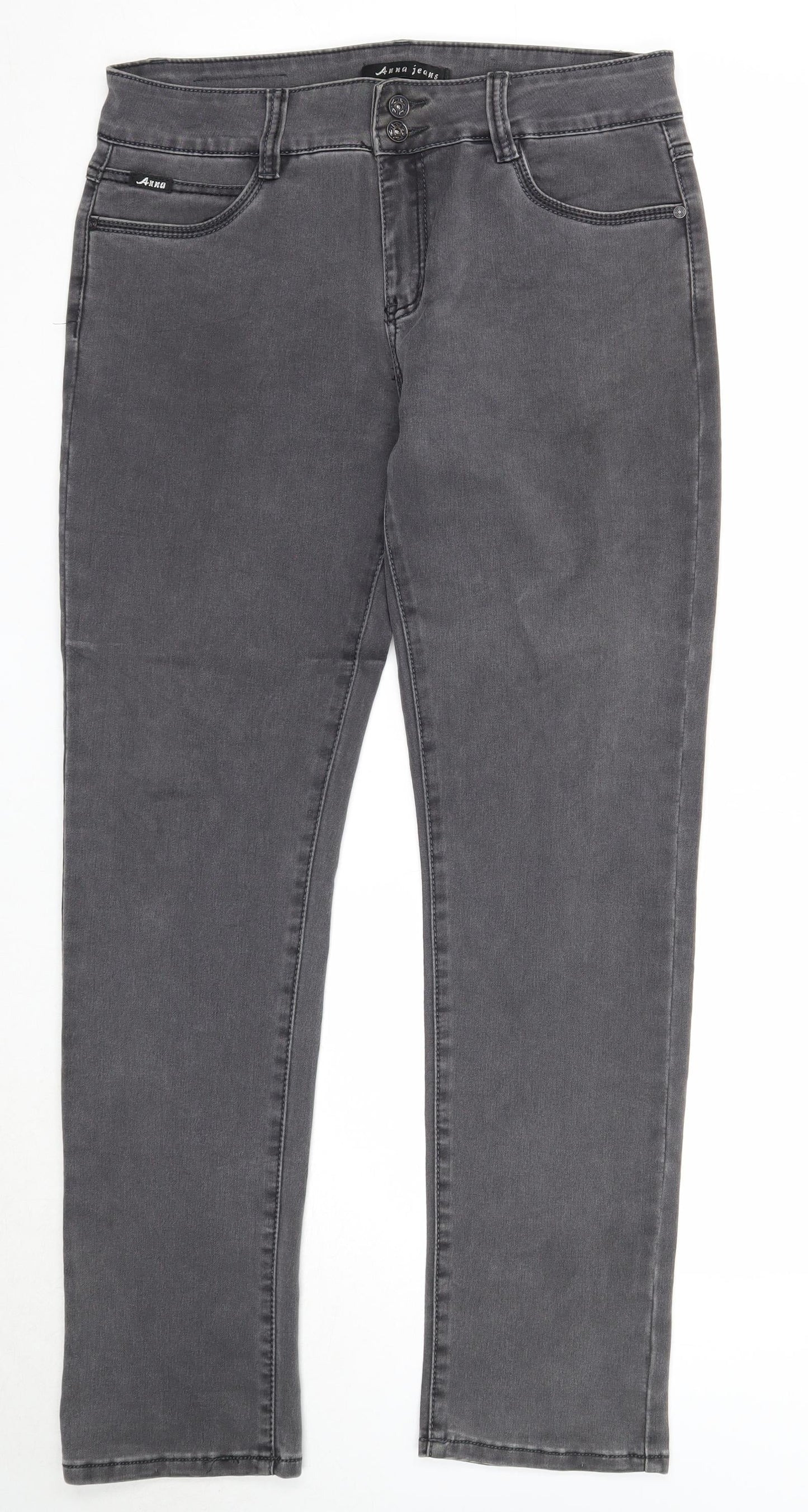 Anna Jeans Womens Grey Cotton Straight Jeans Size 34 in Regular Zip
