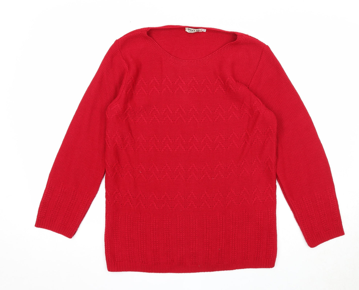 Envy Womens Red Boat Neck Acrylic Pullover Jumper Size S