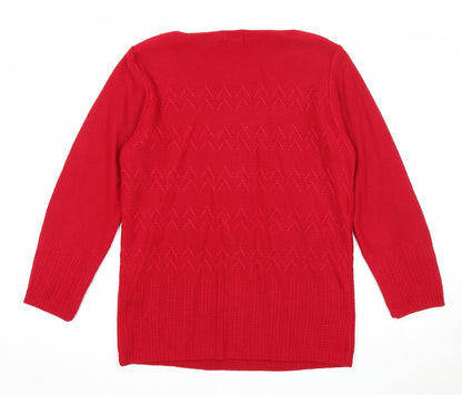 Envy Womens Red Boat Neck Acrylic Pullover Jumper Size S